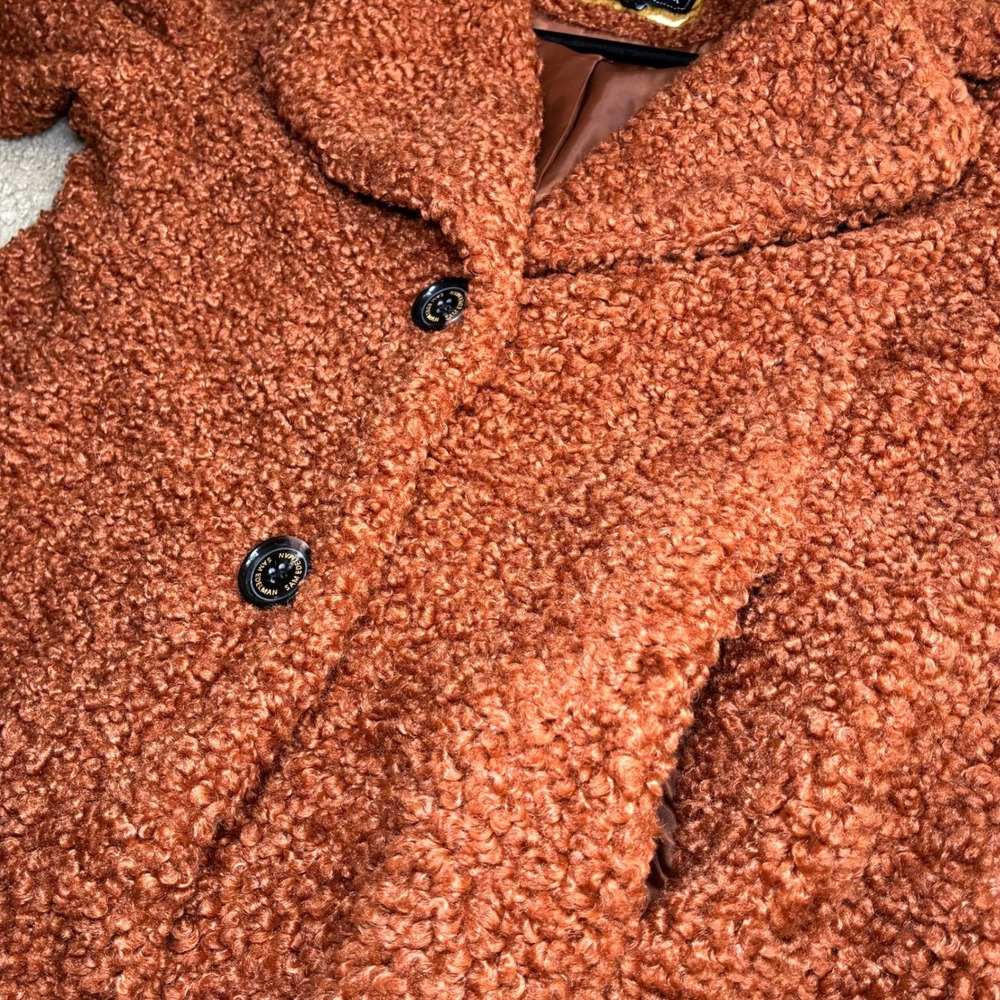 Sam Edelman Anthropologie Teddy Bear Coat Burnt Orange Cozy Sherpa Womens Large - Picture 4 of 9